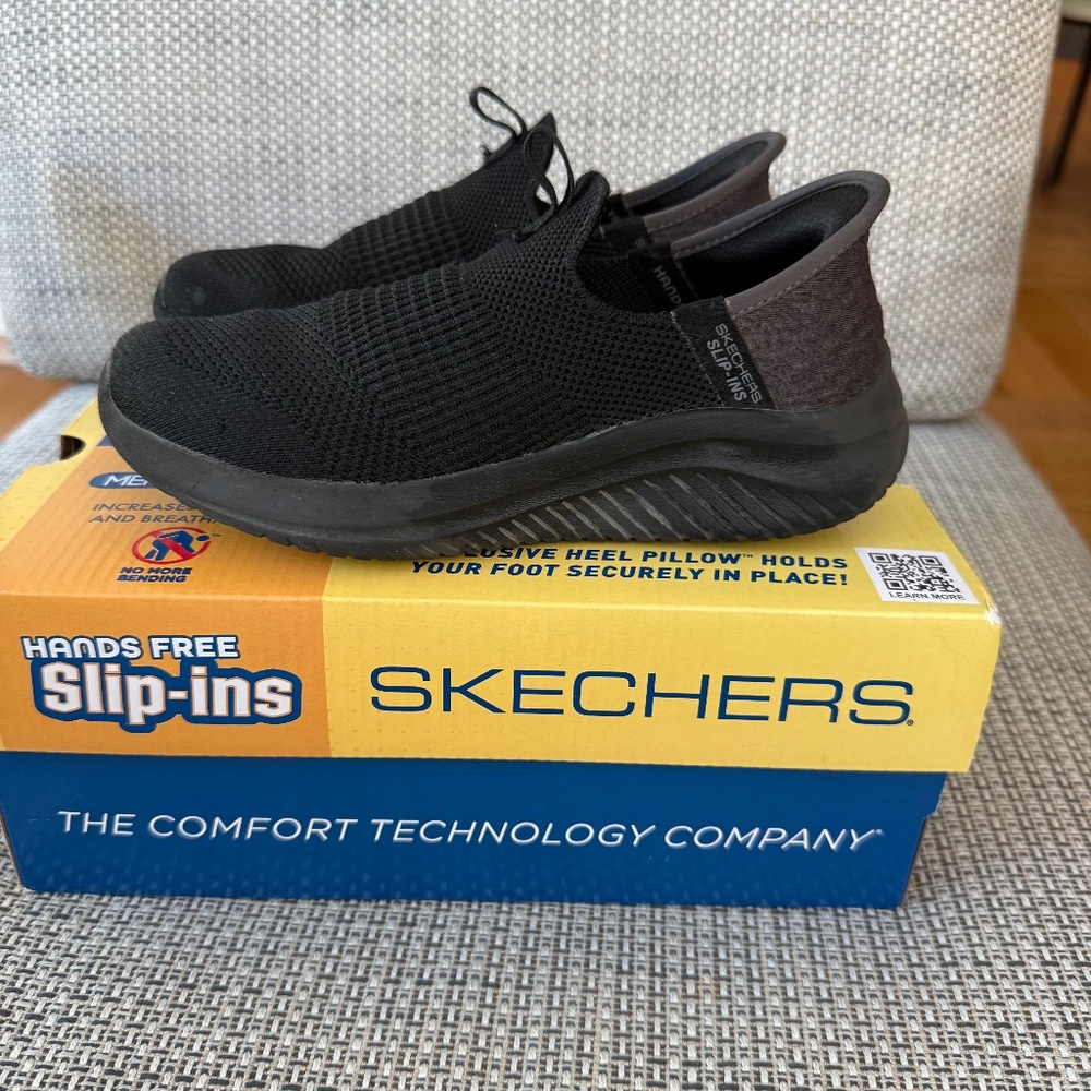 Kids Skechers Ultra-Flex smooth step slip-ins, black, size 13.5
